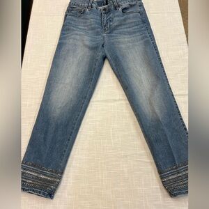 White House Black Market Silver Beaded Cuff Slim Crop Jeans